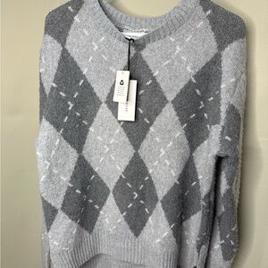Pink Rose Gray Argyle Sweater